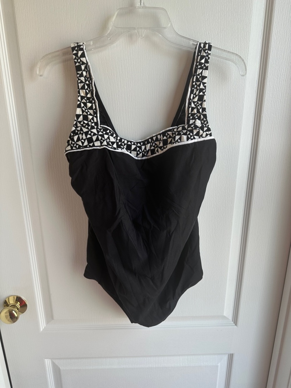 Vintage Gabar Black One-Piece Swimsuit with Black & White Geometric Trim